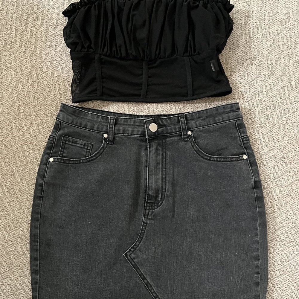 Just Quella Women's High Waisted Jean Skirt Fringed Denim Mini Skirt